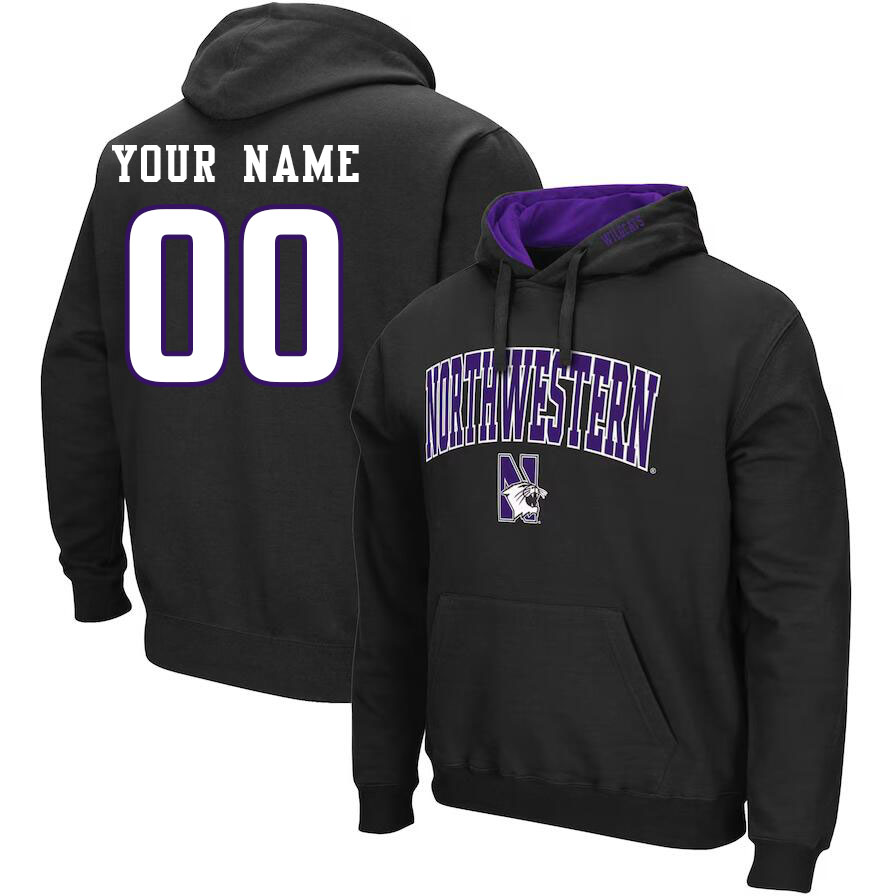 Custom Northwestern Wildcats Name And Number Hoodies-Black